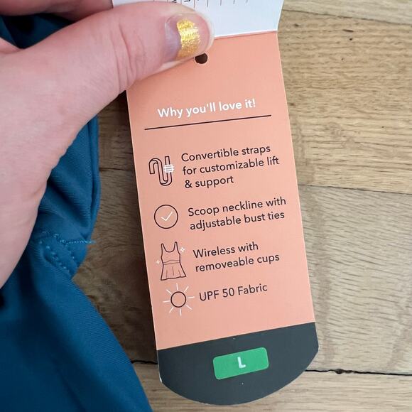 NEW Shapermint Women's L Wireless Adjustable Ruched Front Tie Tankini Teal Blue - Picture 4 of 10